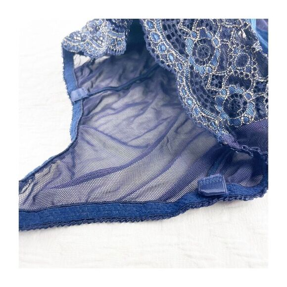 Vintage Victorias Secret Velvet lace one piece bodysuit royal blue deep v snap c - Picture 11 of 16